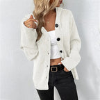 Women's Hooded Knit Cardigan with Statement Buttons, White, view 4