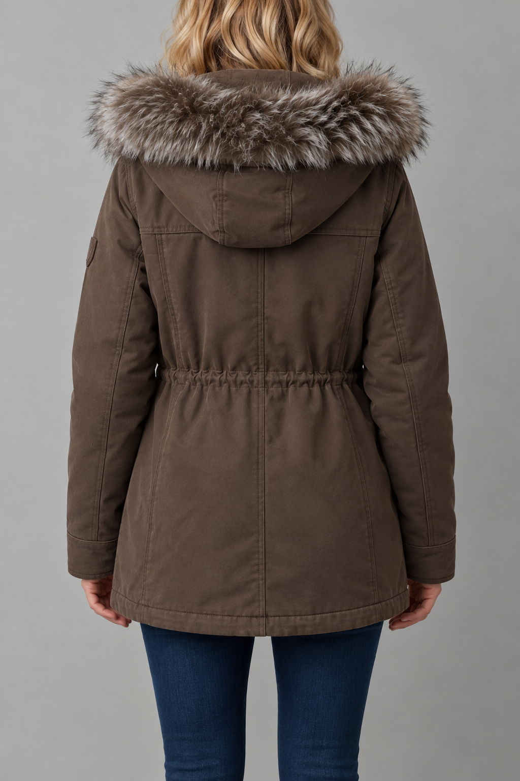 Women's Hooded Parka with Trimmed Hood and Flap Pockets, view 3