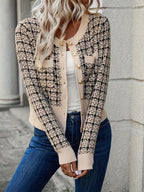 Women's Houndstooth Knit Cardigan with Gold Buttons, view 2