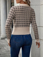 Women's Houndstooth Knit Cardigan with Gold Buttons, view 3