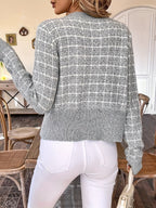 Women's Houndstooth Knit Cardigan with Gold Buttons, view 7