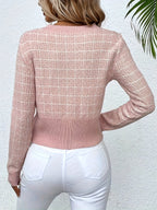 Women's Houndstooth Knit Cardigan with Gold Buttons, view 9