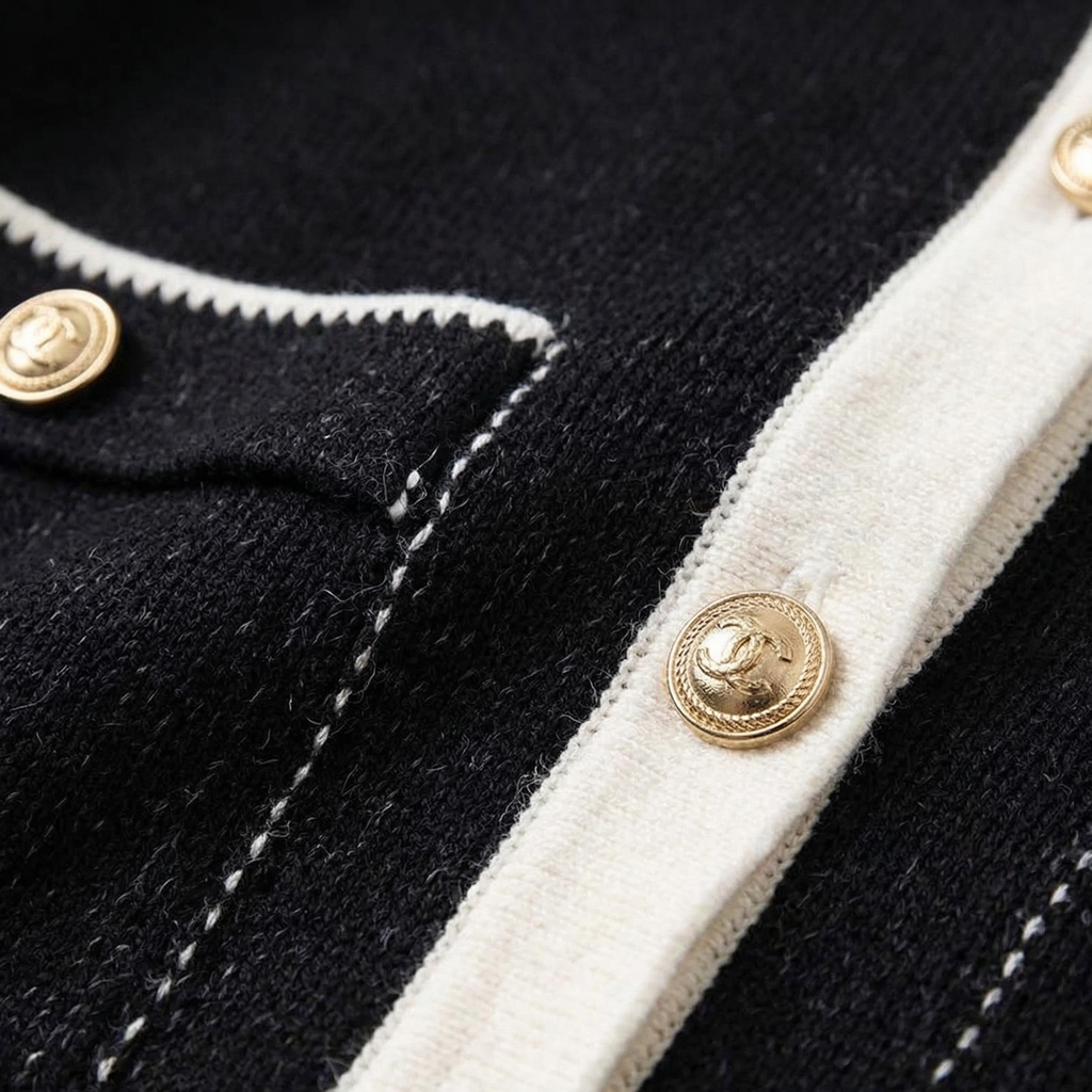 Women's Knit Cardigan with Gold Buttons and Chest Pockets, view 6
