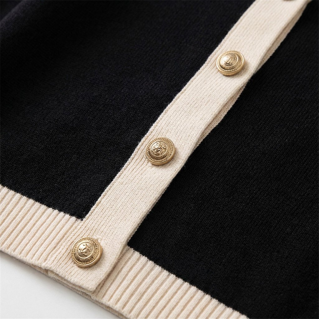 Women's Knit Cardigan with Gold Buttons and Chest Pockets, view 7