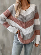 Women's Knit Jumper with Chevron Colour Block Pattern, view 3