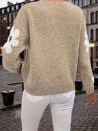 Women's Knit Jumper with Floral Sleeve Detail and Crew Neck, view 6