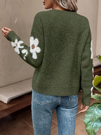 Women's Knit Jumper with Floral Sleeve Detail and Crew Neck, view 10