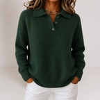 Women's Knit Jumper with Polo Collar and Button Placket, Green, view 7