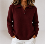 Women's Knit Jumper with Polo Collar and Button Placket, Dark red, view 8