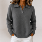 Women's Knit Jumper with Polo Collar and Button Placket, Grey, view 9