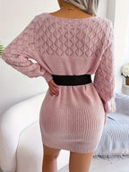 Women's Knit Mini Dress with Openwork Lace Sleeves, view 5