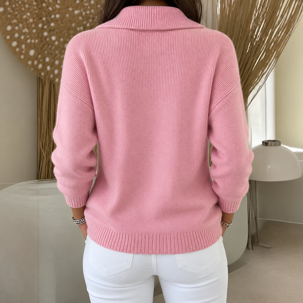 Women's Knit Zip-Up Cardigan with Wide Collar, view 2
