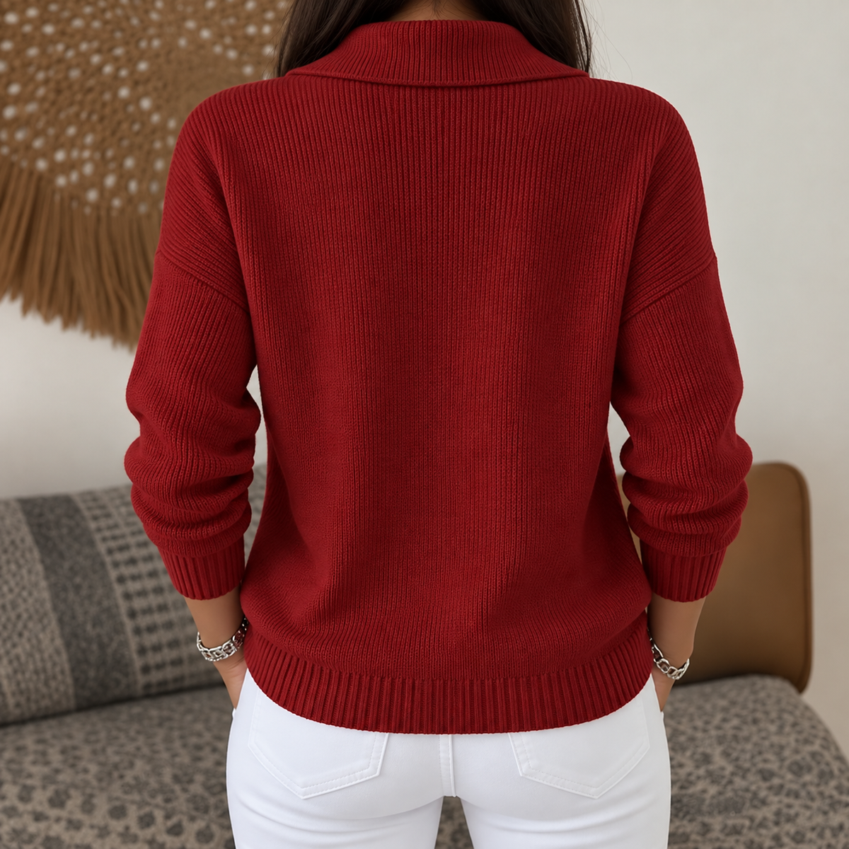 Women's Knit Zip-Up Cardigan with Wide Collar, view 6