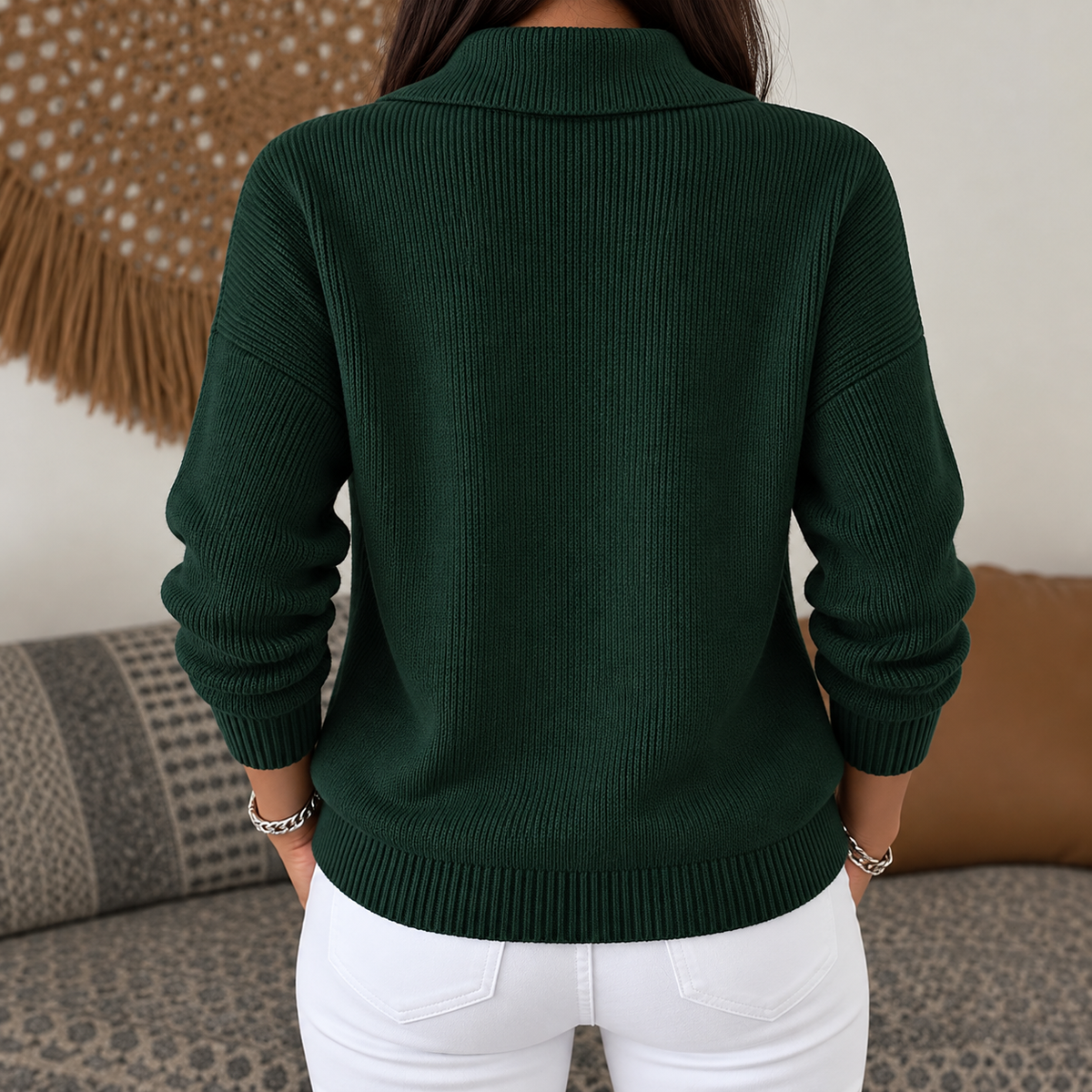 Women's Knit Zip-Up Cardigan with Wide Collar, view 8