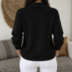 Women's Knit Zip-Up Cardigan with Wide Collar, view 10