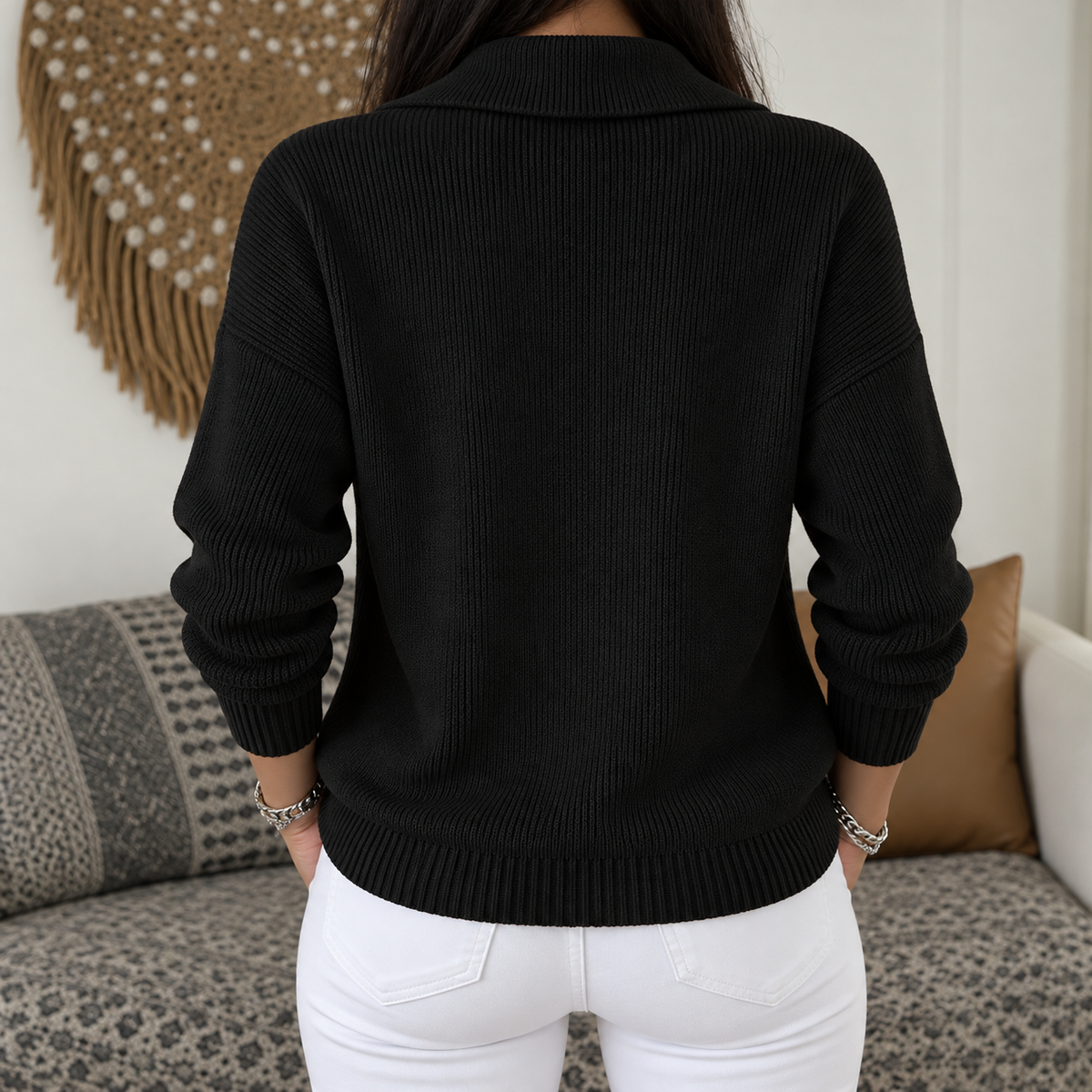 Women's Knit Zip-Up Cardigan with Wide Collar, view 10