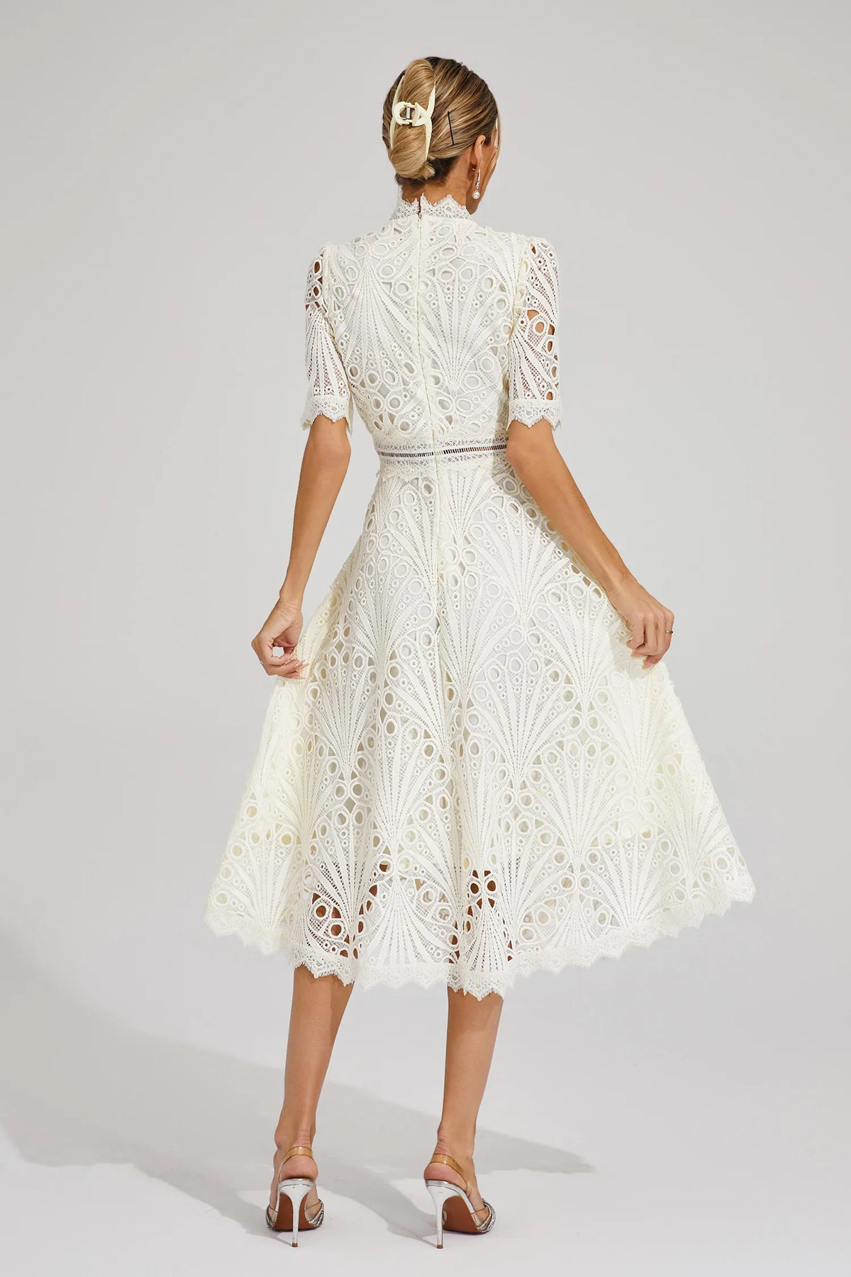 Women's Lace Midi Dress with High Neck and A-Line Skirt, view 2