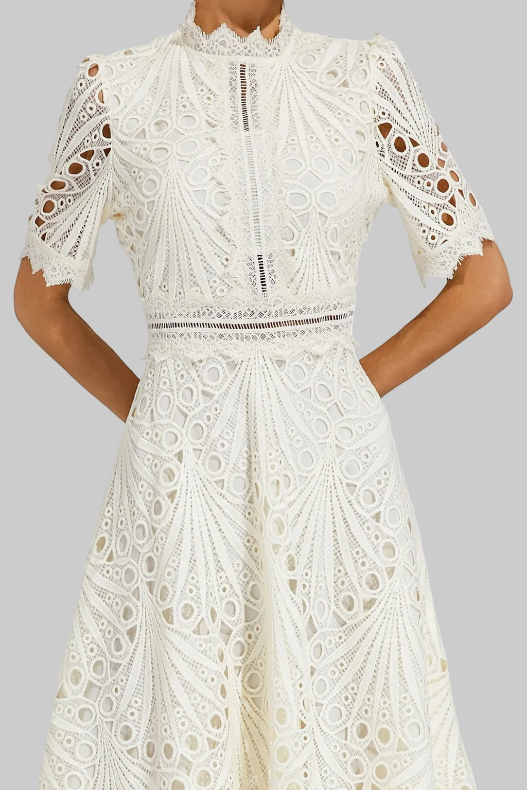 Women's Lace Midi Dress with High Neck and A-Line Skirt, view 3