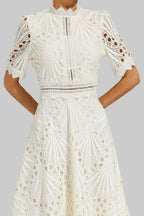 Women's Lace Midi Dress with High Neck and A-Line Skirt, view 3
