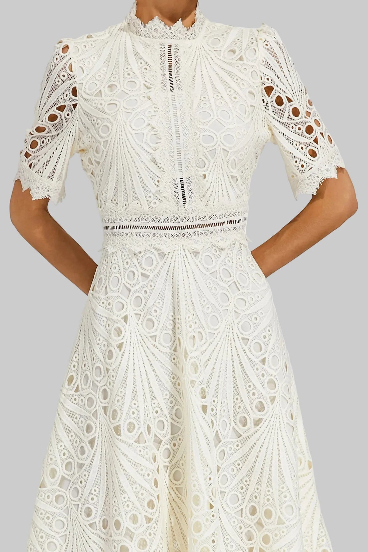 Women's Lace Midi Dress with High Neck and A-Line Skirt, view 3