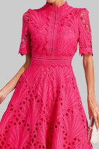 Women's Lace Midi Dress with High Neck and A-Line Skirt, view 6