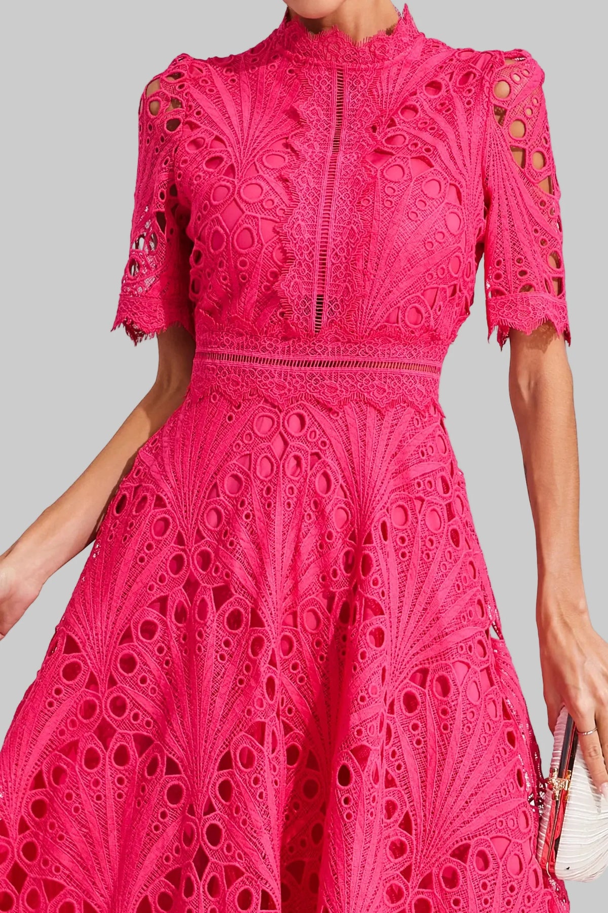 Women's Lace Midi Dress with High Neck and A-Line Skirt, view 6