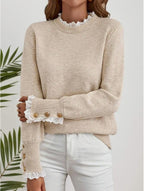 Women's Lace Trim Jumper with Gold-Button Cuffs, view 2