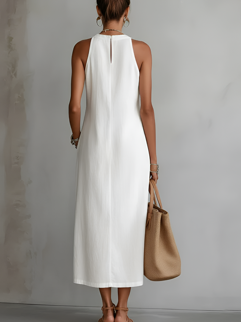 Women's Lace-Trim Midi Dress with Halter Neck and Side Split, view 2