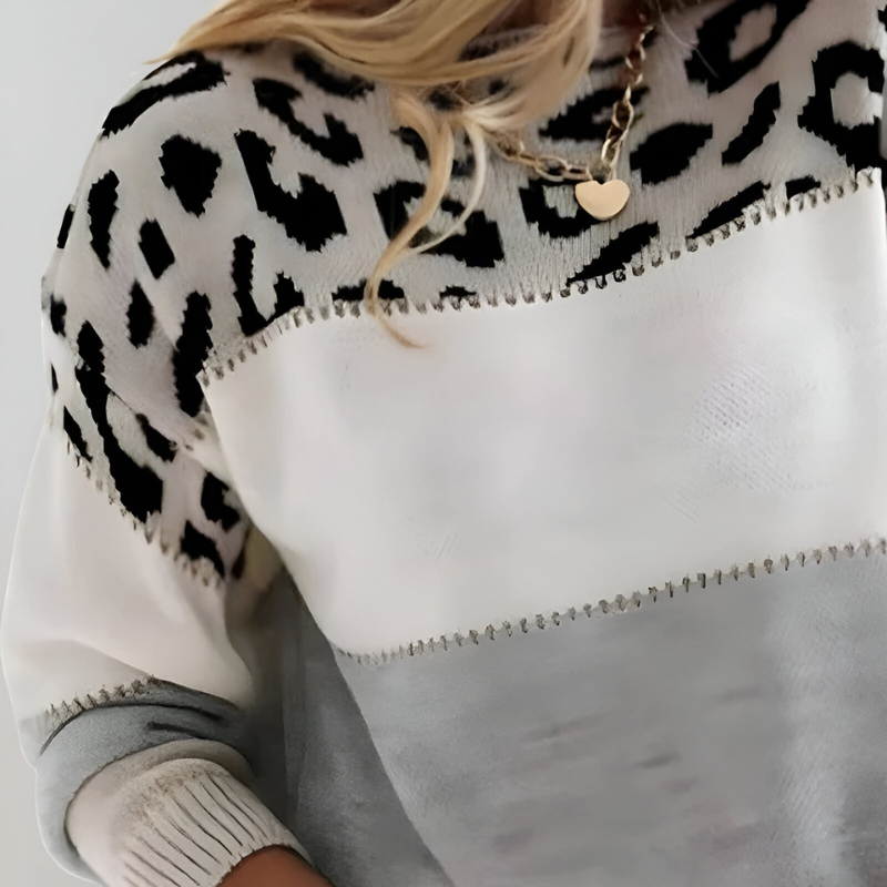 Women's Leopard Print Colour Block Knit Jumper, view 3