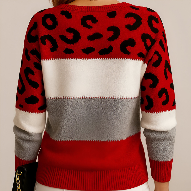 Women's Leopard Print Colour Block Knit Jumper, view 7