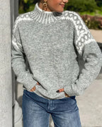 Women's Leopard-Print Yoke Mock-Neck Jumper, Grey, view 1