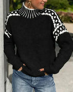 Women's Leopard-Print Yoke Mock-Neck Jumper, Black, view 5