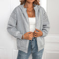Women's Light Grey Zip-Up Hoodie with Studded Shoulders, Light grey, view 1
