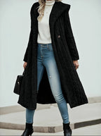 Women's Long Hooded Teddy Coat with Swirl Texture, view 1