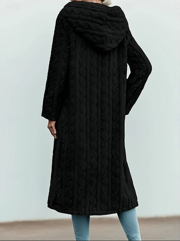 Women's Long Hooded Teddy Coat with Swirl Texture, view 2