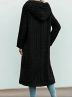 Women's Long Hooded Teddy Coat with Swirl Texture, view 2