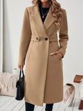Women's Longline Coat with Buttoned Belt Detail, Khaki, view 1