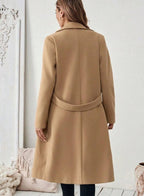 Women's Longline Coat with Buttoned Belt Detail, view 3