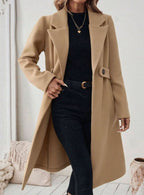 Women's Longline Coat with Buttoned Belt Detail, view 4