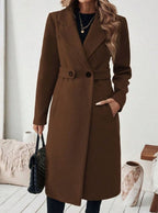 Women's Longline Coat with Buttoned Belt Detail, Brown, view 5