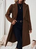 Women's Longline Coat with Buttoned Belt Detail, view 8