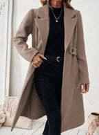 Women's Longline Coat with Buttoned Belt Detail, view 12