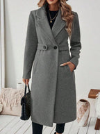 Women's Longline Coat with Buttoned Belt Detail, Grey, view 13
