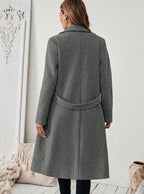 Women's Longline Coat with Buttoned Belt Detail, view 15