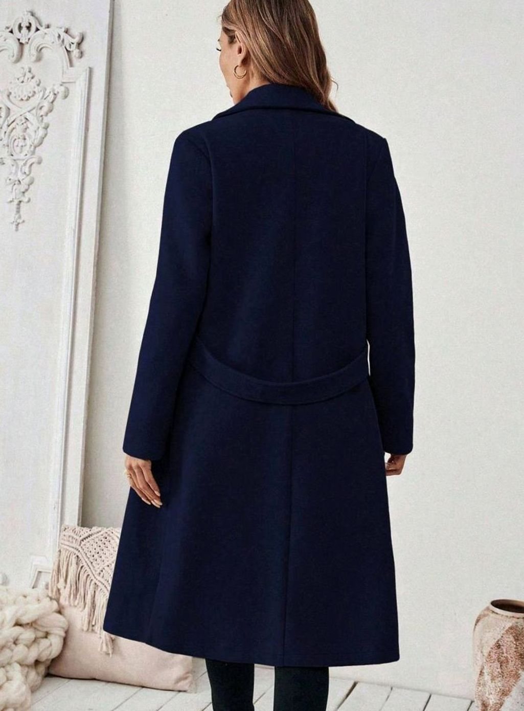 Women's Longline Coat with Buttoned Belt Detail, view 19