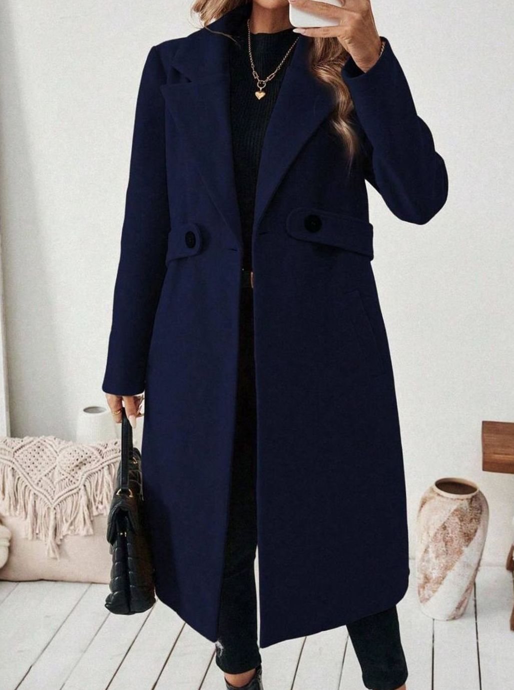 Women's Longline Coat with Buttoned Belt Detail, view 20