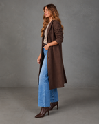Women's Longline Coat with Gold-Tone Buttons and Side Pockets, view 2
