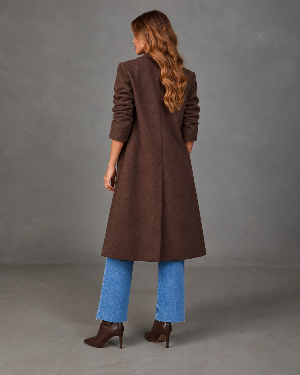 Women's Longline Coat with Gold-Tone Buttons and Side Pockets, view 3