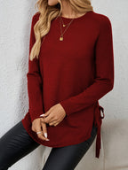 Women's Longline Crew Neck Jumper with Side Bows, Red, view 1