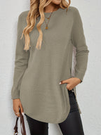 Women's Longline Crew Neck Jumper with Side Bows, Grey, view 3